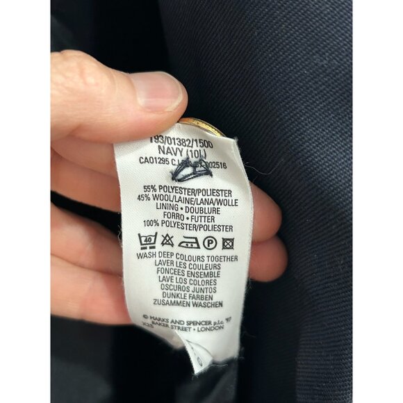 Vintage Marks & Spencer Navy Blazer With Gold Buttons Womens Long Fit Size 10 - Picture 6 of 8